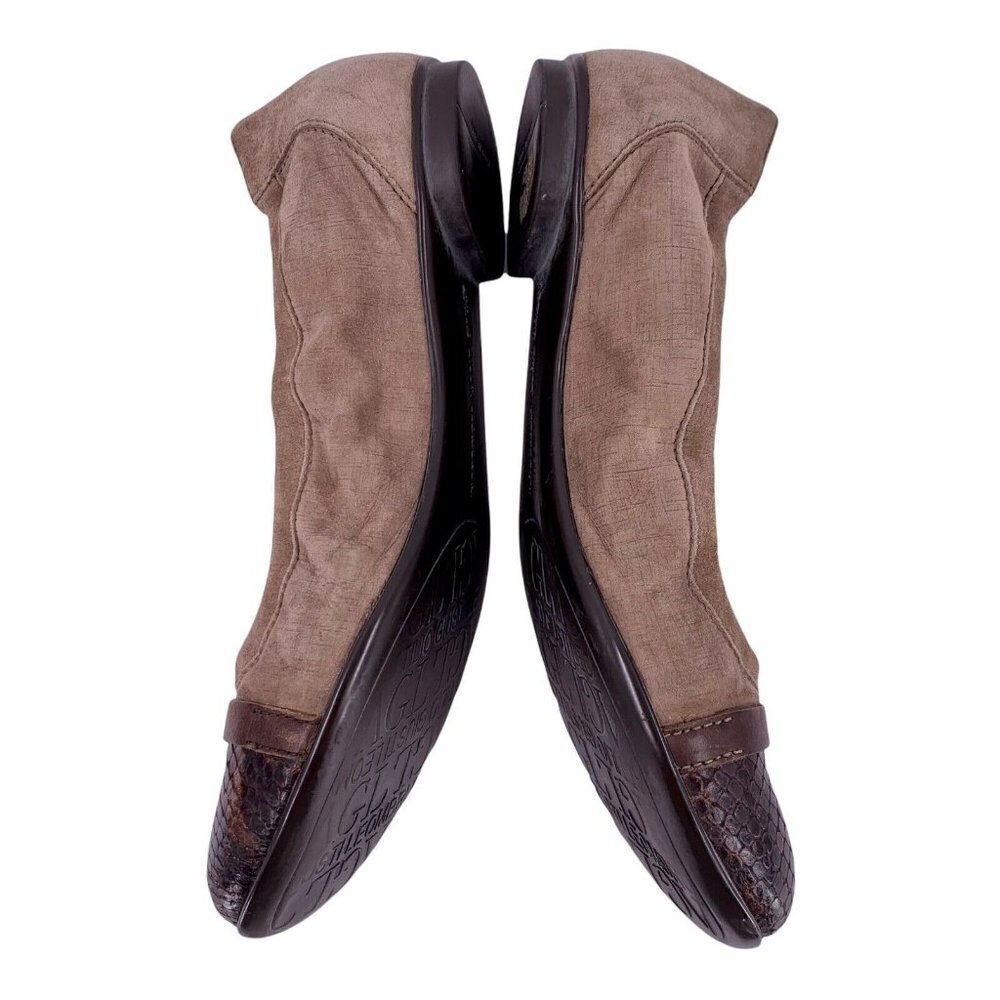AGL Taupe Brown Suede and Snakeskin Cap Toe Ballet Flats Size 37 - Picture 3 of 6
